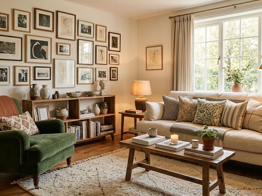 Interior designer styling an elegant living room with curated decor